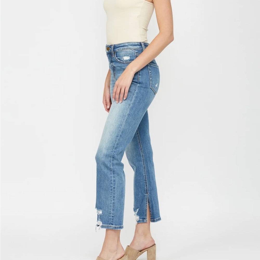 Mica Los Angeles Women's Denim Blue Jeans with inside Slit Leg